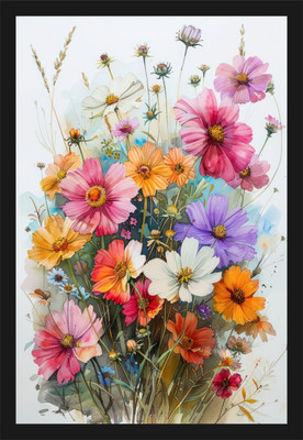 jog craft Vibrant Watercolor Wildflower Bouquet Art Print Digital Reprint 20 inch x 14 inch Painting(With Frame)