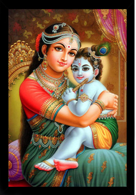 Dharvika Prime Maa Yashoda with Bal Krishna Painting | Bal Krishna Photo Frame Digital Reprint 20 inch x 14 inch Painting(With Frame)