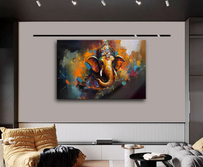 Aadee craft Lord Ganesha Modern Canvas – Colorful Spiritual Wall Art for Home & Office Canvas 36 inch x 54 inch Painting(With Frame)