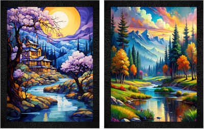 WALL PROFILE Paintings for Wall Decoration Digital Reprint 14 inch x 11 inch Painting(With Frame, Pack of 2)
