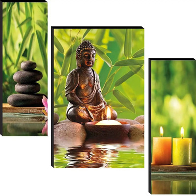 HALRE Set Of 3 Lord Buddha Uv Textured Wall Paintings For Living Room Gift Items Digital Reprint 12 inch x 18 inch Painting(Without Frame, Pack of 3)