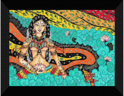 saf Indian Goddess Religious Wall Décor Painting Digital Reprint 14 inch x 11 inch Painting(With Frame)