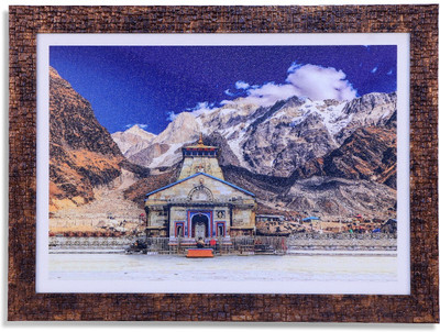 kirfiz Kedarnath Temple Framed Poster Acrylic | Wall Frames Canvas 15 inch x 18 inch Painting(With Frame)