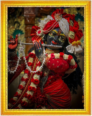 HSB INFRA Shri Krishna Playing Flute Wall photo Frame – Red Attire Edition Digital Reprint 13 inch x 9 inch Painting(With Frame)