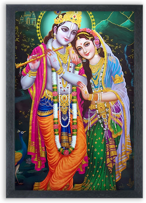 Devgifts Lord Krishna With Radha Frame Fro Wall Mounted Painting Digital Reprint 10 inch x 14 inch Painting(With Frame)