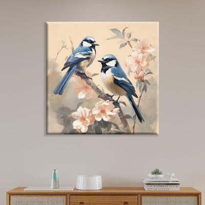 Exsha Charming Blue on Blossom Branch Canvas Wall Painting Canvas 24 inch x 24 inch Painting(With Frame)