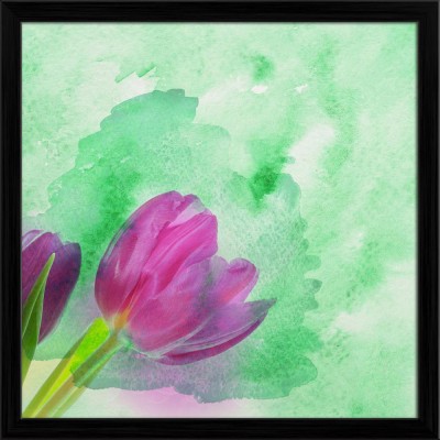 Artzfolio Tulip Flowers Canvas Painting Black Synthetic Frame 24 x 24 inch (61 x 61 cms) Canvas 24 inch x 24 inch Painting(With Frame)