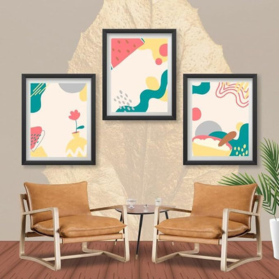 Dekozi Color Splash Abstract Wall Art, Wrapped Canvas 8 inch x 12 inch Painting(With Frame, Pack of 3)