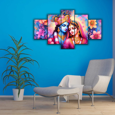 SNDArt Set Of 5 Radha Krishna Home Decor Gift Items For Living Room Digital Reprint 18 inch x 30 inch Painting(Without Frame, Pack of 5)