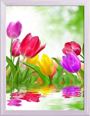 Artzfolio Tulip Canvas Painting White Synthetic Frame 12 x 15.8 inch (30 x 40 cms) Canvas 15.8 inch x 12 inch Painting(With Frame)