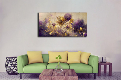 Aadee craft Abstract Floral Wall Art in Purple & Gold – Elegant Canvas for Home & Office Canvas 24 inch x 48 inch Painting(Without Frame)