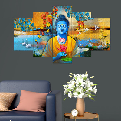 SWAMI SAMARTH WORLDWIDE Lord Buddha MDF UV Textured wall painting for Home decoration Digital Reprint 17 inch x 30 inch Painting(With Frame, Pack of 5)