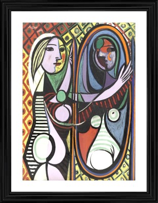 DecorAdventures *Girl before a Mirror* (1932) by Pablo Picaso, Matt Satin Digital Reprint 21 inch x 16 inch Painting(With Frame)