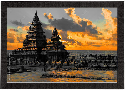 AARTKALA Mamallapuram Sea Shore Temple Photo Wall Painting Farmes Canvas 14 inch x 10 inch Painting(With Frame)