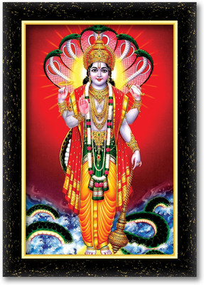 ARAAKA VISHNU JI LAXMI JI GADUD DEV photo frame (Wood Base and Front Laminated) Acrylic 8 inch x 6 inch Painting(With Frame)