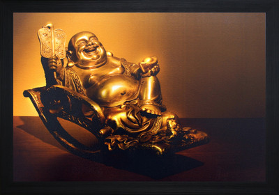 saf Laughing Buddha Texture Print With UV Canvas 13 inch x 19 inch Painting(With Frame)
