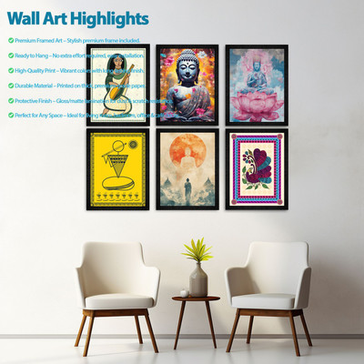 DSF Set of 6 Traditional Wall Art Paintings for Home, Office & Bedroom Acrylic 13 inch x 10 inch Painting(With Frame)