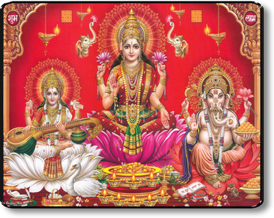 saf LAXMI SARASWATI GANESHA PAINTING Digital Reprint 11 inch x 14 inch Painting(With Frame)