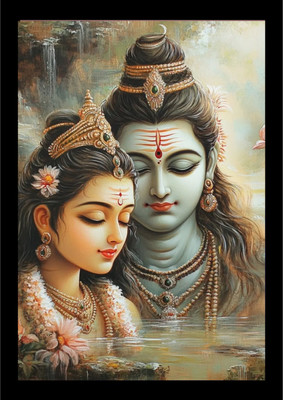 HSB INFRA Shiv Parvati Photo Frame – Divine Wall Art for Home,Office Temple Decor Digital Reprint 12 inch x 9 inch Painting(With Frame)