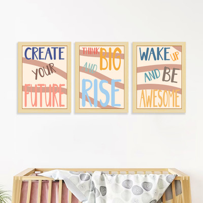 Painting Mantra Create Your Future Colorful Nursery Kids Art Print for Home & Kids Room Digital Reprint 17.5 inch x 12.7 inch Painting(With Frame, Pack of 3)