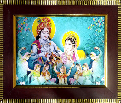 Manas Shri radha Krishna Ji Digital photo frame Painting Hanging Photo Frame Watercolor 8 inch x 10 inch Painting(With Frame)