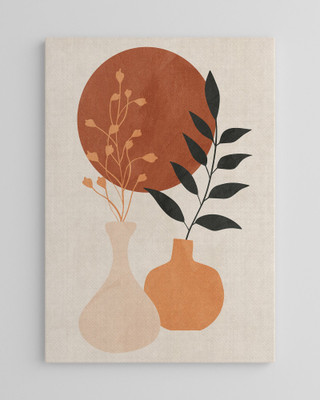 TheEnigma Minimalist Botanical Vase Wall Art – Terracotta & Beige Acrylic 18 inch x 12 inch Painting(With Frame)