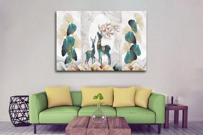Aadee craft Deer and leaves Wall Painting – (48x24 Inch) Canvas 36 inch x 54 inch Painting(Without Frame)