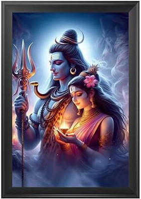 DekorVia Shiv Parivar Photo Frame | Divine Lord Shiva Family Wall & Temple Decor Digital Reprint 12 inch x 9 inch Painting(With Frame)