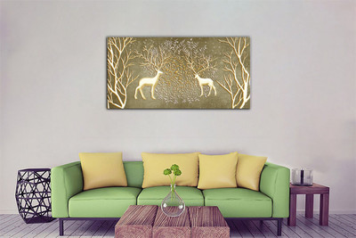 Aadee craft Swamp deers in forest Wall Art Canvas Print– 24x48 In Canvas 24 inch x 48 inch Painting(Without Frame)