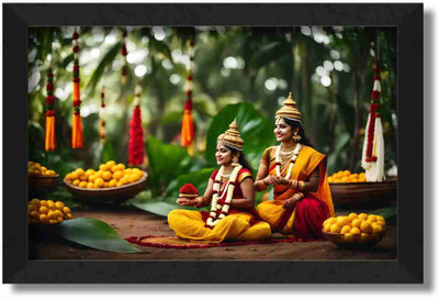 saf kerela Onam Festival traditional Wall décor painting for home,temple and office Digital Reprint 14 inch x 20 inch Painting(With Frame)