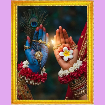 VANAPRINT Spiritual Radha Krishna Couple Hand Photo Frame | Temple Wall Decoration Digital Reprint 12 inch x 9 inch Painting(With Frame)