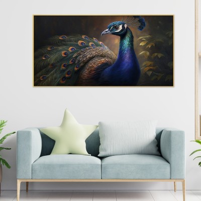 Dekorstation Peacock Paintings for Wall Decoration 3D Scenery Vastu Canvas Wall Painting Canvas 24 inch x 48 inch Painting(With Frame)