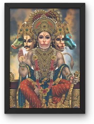 MAAJAMWAY Panchmukhi Hanuman Ji black frame Ink 20 inch x 30 inch Painting(With Frame, Pack of 2)