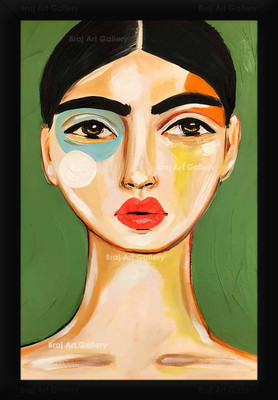 Braj Art Gallery Fashion Poster Model in Abstarct Makeup Art Acrylic Painting Photo Frame Digital Reprint 19.5 inch x 13.5 inch Painting(With Frame)