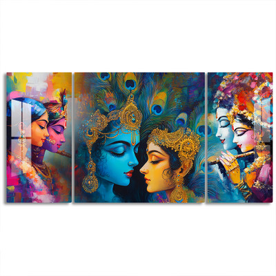 Five Kraft Modern Radha Krishna Abstract Wall Art Vibrant Hindu Spiritual Painting Decor Acrylic 24 inch x 48 inch Painting(Without Frame)