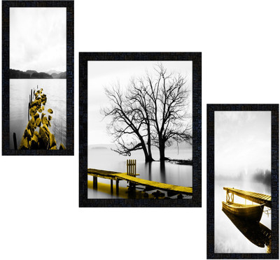 Poster N Frames Set of 3 with Acrylic Sheet (Glass) Natural Landscape Scenery framed-2146 Digital Reprint 13.5 inch x 10.5 inch Painting(With Frame, Pack of 3)
