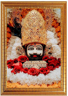 Dekowam Frame Cart Khatu Shyam Ji Golden Photo Frame Digital Reprint 12 inch x 18 inch Painting(With Frame)