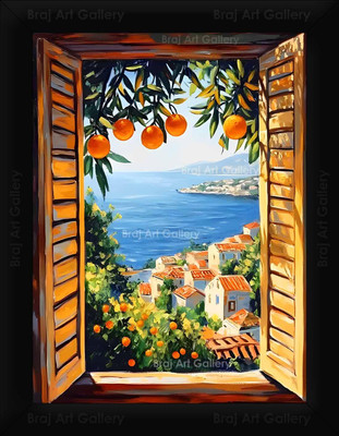 Braj Art Gallery Travel Fashion Art Poster Cottages at Sea Coast Photo Frame Digital Reprint 13.5 inch x 10.5 inch Painting(With Frame)