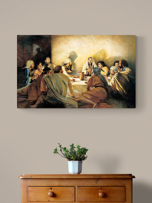 tushaco Handicrafts Jesus Painting The Last Supper Stretched Canvas Wrapped Wall Painting Canvas 12 inch x 19 inch Painting(With Frame)