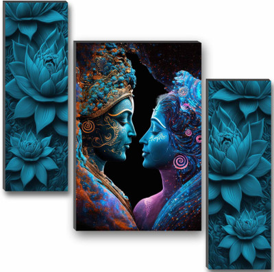 SANW Love Radha Krishna Wall Painting || Spiritual Home & Office Décor Digital Reprint 18 inch x 12 inch Painting(Without Frame, Pack of 3)