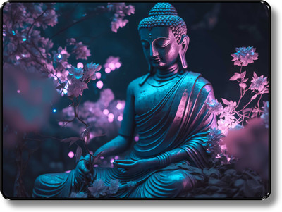 saf Lord Buddha Black Frame UV Textured Wall Painting Digital Reprint 14 inch x 11 inch Painting(With Frame)