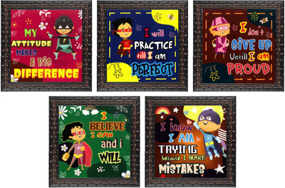 Indianara Set of 5 Motivational Decor Framed Wall Hanging Paintings(4022GB) Digital Reprint 19 inch x 19 inch Painting(With Frame, Pack of 5)