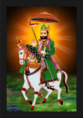 jog craft ramdev ji photo, baba ramdev photo, ramdev photo frame Digital Reprint 14 inch x 10 inch Painting(With Frame)