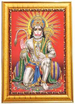 RK GODSONS Hanuman JI Photo Frame with Painting for Wall Hanging Room Religious Frame Digital Reprint 13.5 inch x 10 inch Painting(With Frame)