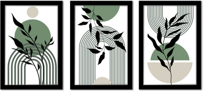 VIBBES Modern Abstract Wall Art Set of 3 Black Frame Without Glass High Gloss Digital Reprint 20 inch x 14 inch Painting(With Frame, Pack of 3)