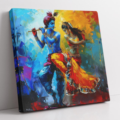 saf Shree Radhe Krishna Canvas Wall decor Painting for Home and office Canvas 30 inch x 30 inch Painting(With Frame)