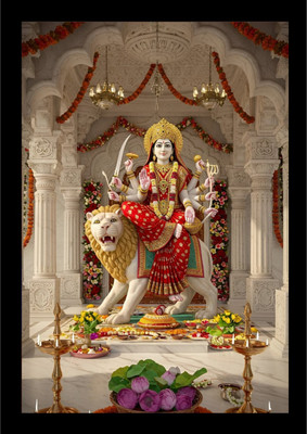 HSB INFRA Jai Vaishno Devi Mata Ji Photo Frame – Divine Wall Art for Temple & Home Decor Digital Reprint 12 inch x 9 inch Painting(With Frame)
