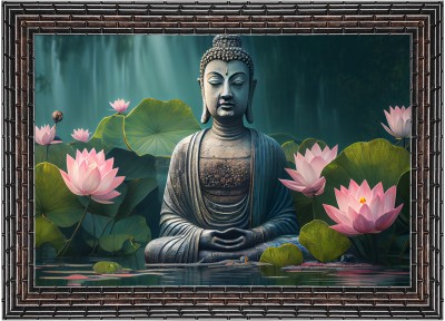 Indianara Gautam Buddha Without Glass Framed Art Print for Room Decor Digital Reprint 10 inch x 13 inch Painting(With Frame)