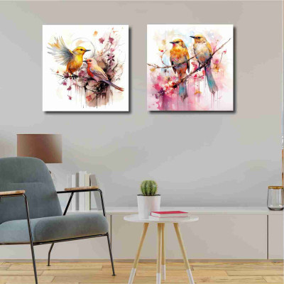 saf Wooden Framed Set Of 2 Birds Canvas Wall Art Painting for Home Décor CR-175 Canvas 18 inch x 12 inch Painting(With Frame, Pack of 2)