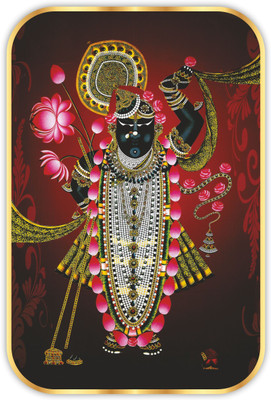 saf Shree Nath ji Sparkle Glossy Round Golden Framed Painting Embossed 19.5 inch x 13.5 inch Painting(With Frame)